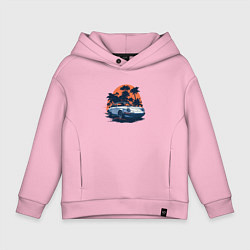 Толстовка оверсайз детская Порше, пальмы и закат, цвет: светло-розовый