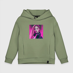 Толстовка оверсайз детская Blackpink Lisa аниме рисунок, цвет: авокадо