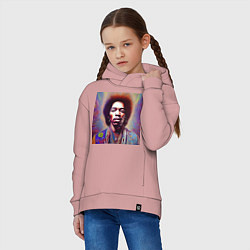 Толстовка оверсайз детская Jimi Hendrix digital glitch art, цвет: пыльно-розовый — фото 2
