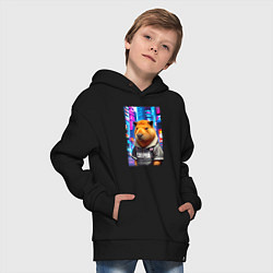 Толстовка оверсайз детская Cool capybara - urban style - neural network, цвет: черный — фото 2