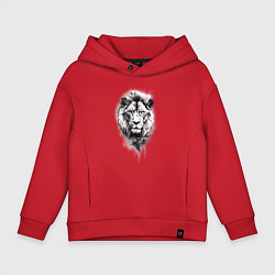 Толстовка оверсайз детская Голова льва рисунок карандашом, цвет: красный