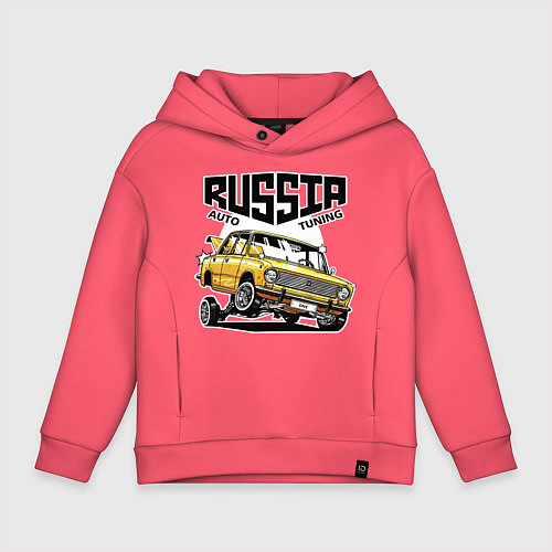 Детское худи оверсайз Russia tuning car / Коралловый – фото 1