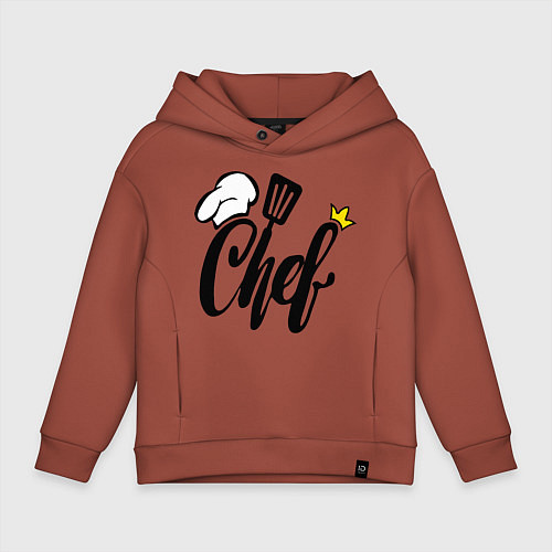 Детское худи оверсайз Надпись - шеф повар / Кирпичный – фото 1