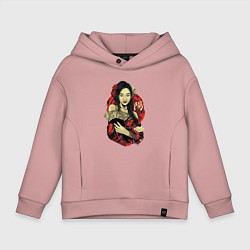Толстовка оверсайз детская Гейша с веером, цвет: пыльно-розовый