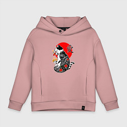 Толстовка оверсайз детская Котик - якудза и иероглиф, цвет: пыльно-розовый