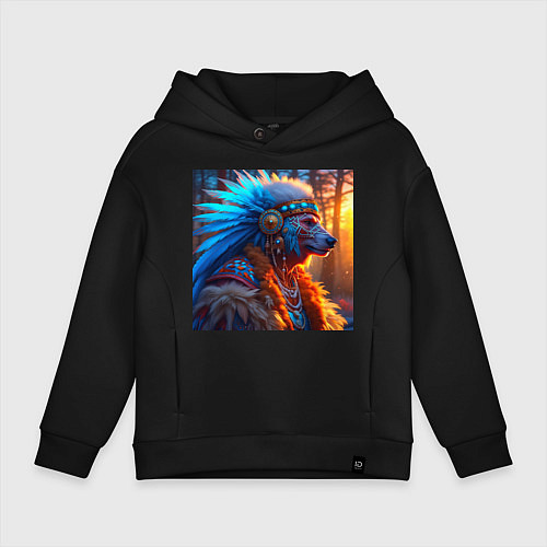 Детское худи оверсайз Медведь-индеец от нейросети / Черный – фото 1