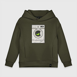 Толстовка оверсайз детская Стиральная машина, цвет: хаки