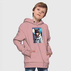 Толстовка оверсайз детская Девочка-волчонок - аниме, цвет: пыльно-розовый — фото 2