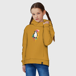 Толстовка оверсайз детская Красочный пингвин, цвет: горчичный — фото 2