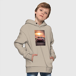 Толстовка оверсайз детская Авто в багровом закате, цвет: миндальный — фото 2