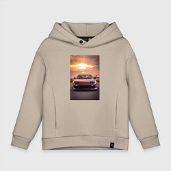 Толстовка оверсайз детская Авто в багровом закате, цвет: миндальный