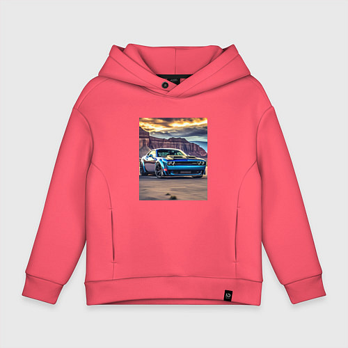 Детское худи оверсайз Авто Додж Челленджер / Коралловый – фото 1