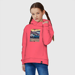 Толстовка оверсайз детская Авто Додж Челленджер, цвет: коралловый — фото 2