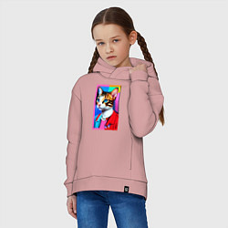 Толстовка оверсайз детская Модная кошечка - поп-арт - нейросеть, цвет: пыльно-розовый — фото 2