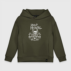 Толстовка оверсайз детская Heavy Meowtal - кошачья музыка, цвет: хаки