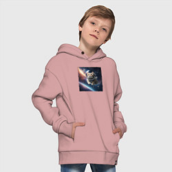 Толстовка оверсайз детская Котик космонавт в космосе, цвет: пыльно-розовый — фото 2