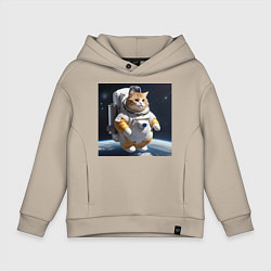 Толстовка оверсайз детская Толстый котик астронавт, цвет: миндальный