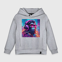Толстовка оверсайз детская Обезьяна в наушниках и очках, цвет: меланж