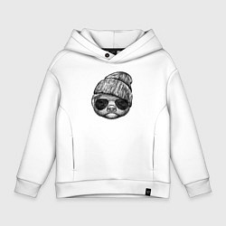 Толстовка оверсайз детская Медоед в шапке и очках, цвет: белый