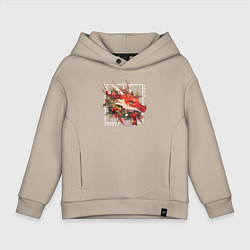Толстовка оверсайз детская Christmas red dragon, цвет: миндальный