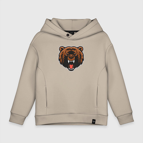 Детское худи оверсайз Голова злого медведя / Миндальный – фото 1