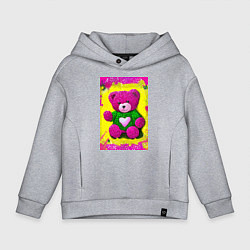 Толстовка оверсайз детская Розовый мишка плюшевый, цвет: меланж