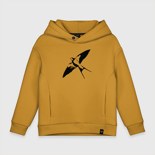 Детское худи оверсайз Ласточка парит трафарет / Горчичный – фото 1