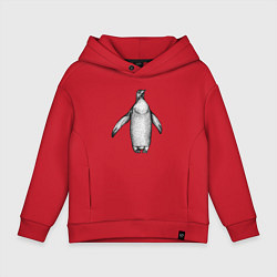 Толстовка оверсайз детская Пингвин штрихами, цвет: красный