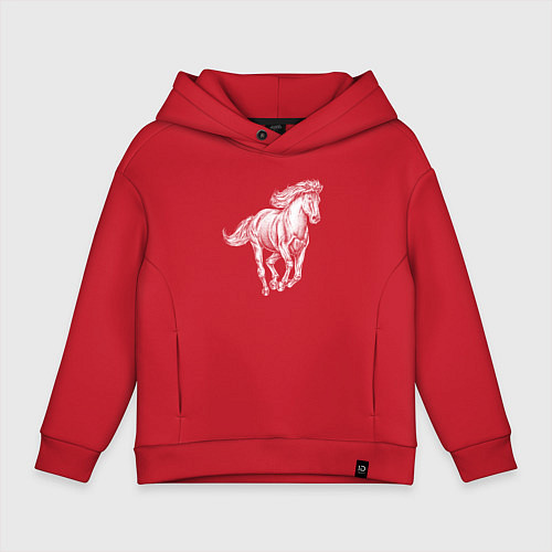 Детское худи оверсайз Белая лошадь скачет / Красный – фото 1