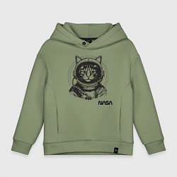 Толстовка оверсайз детская Кот - космонавт - nasa, цвет: авокадо