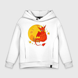 Толстовка оверсайз детская Красный дракон на фоне луны, цвет: белый