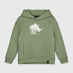 Толстовка оверсайз детская Белый носорог стоит, цвет: авокадо