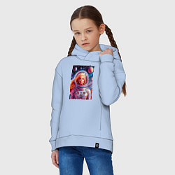 Толстовка оверсайз детская Красавица Барби в космосе - нейросеть, цвет: мягкое небо — фото 2