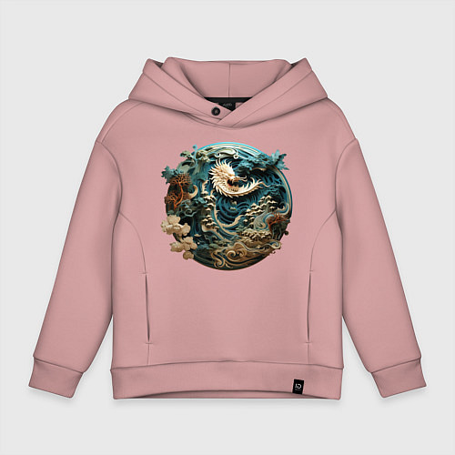 Детское худи оверсайз Китайский дракон в круге / Пыльно-розовый – фото 1