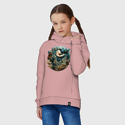 Толстовка оверсайз детская Китайский дракон в круге, цвет: пыльно-розовый — фото 2