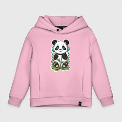 Толстовка оверсайз детская Медвежонок панды в наушниках, цвет: светло-розовый