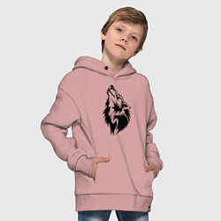 Толстовка оверсайз детская Воющий волк, цвет: пыльно-розовый — фото 2