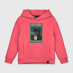Толстовка оверсайз детская Суровый кот начальник, цвет: коралловый