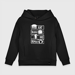 Толстовка оверсайз детская Еда сон лыжи, цвет: черный