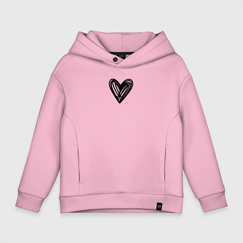 Детское худи оверсайз Рисованное чёрное сердце парное / Светло-розовый – фото 1