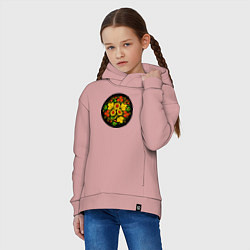 Толстовка оверсайз детская Хохломская роспись цветы и ягоды в чёрном круге, цвет: пыльно-розовый — фото 2