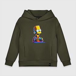 Толстовка оверсайз детская Bart is an avid gamer, цвет: хаки