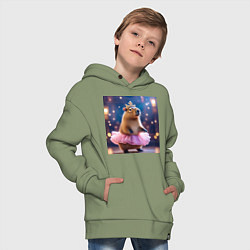 Толстовка оверсайз детская Мем капибара балерина в розовой юбочке и короне, цвет: авокадо — фото 2