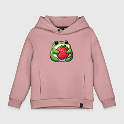 Толстовка оверсайз детская Толстая лягушка обнимает клубнику, цвет: пыльно-розовый