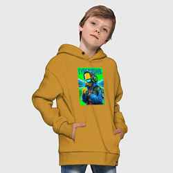 Толстовка оверсайз детская Cyber Bart Simpson - ai art fantasy, цвет: горчичный — фото 2