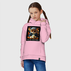 Толстовка оверсайз детская Мем рыжий кот и стакан молока: хамить мне плохая п, цвет: светло-розовый — фото 2