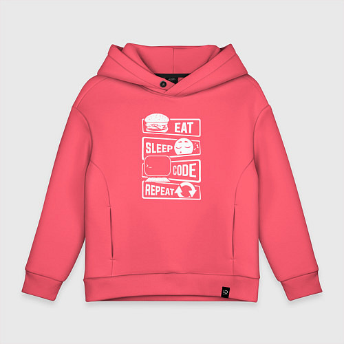 Детское худи оверсайз Eat sleep code repeat арт / Коралловый – фото 1