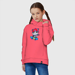 Толстовка оверсайз детская Panda skater, цвет: коралловый — фото 2