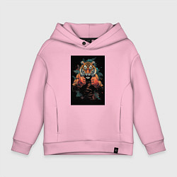 Толстовка оверсайз детская Боевой тигр Муай Тай, цвет: светло-розовый