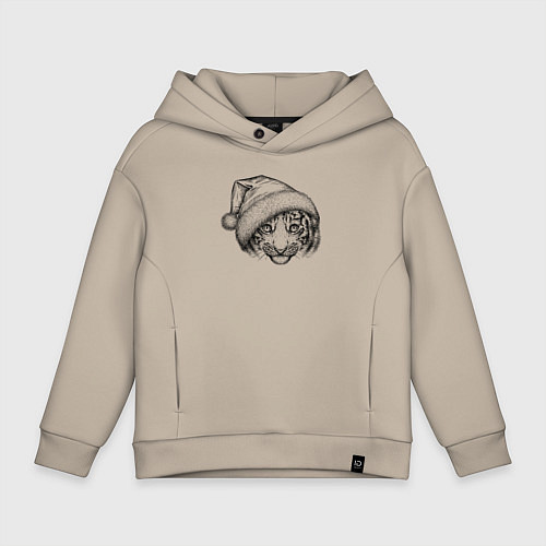 Детское худи оверсайз Новогодний тигренок / Миндальный – фото 1